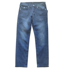 True Religion Geno Relaxed Slim Jeans Mens 33x32 Big T Flap Medium Rustic Barn